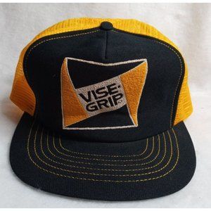 Vintage Vise-Grip Logo Locking Tools USA Black Yellow Mesh Foam Snapback Hat Cap